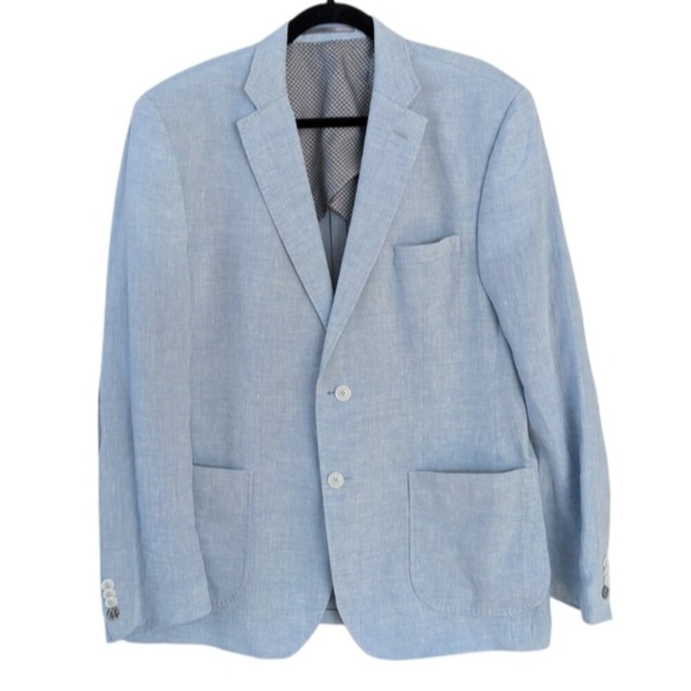 Stones linen Blazer coat jacket pastel blue textured Medium @B